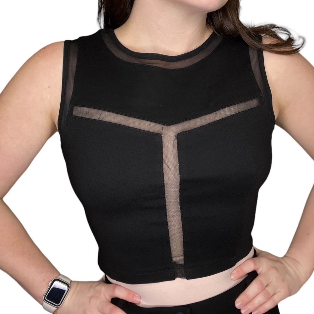 Lucy Paris Boutique Black Mesh Detail Sleeveless Crop Top New With Tags Size M